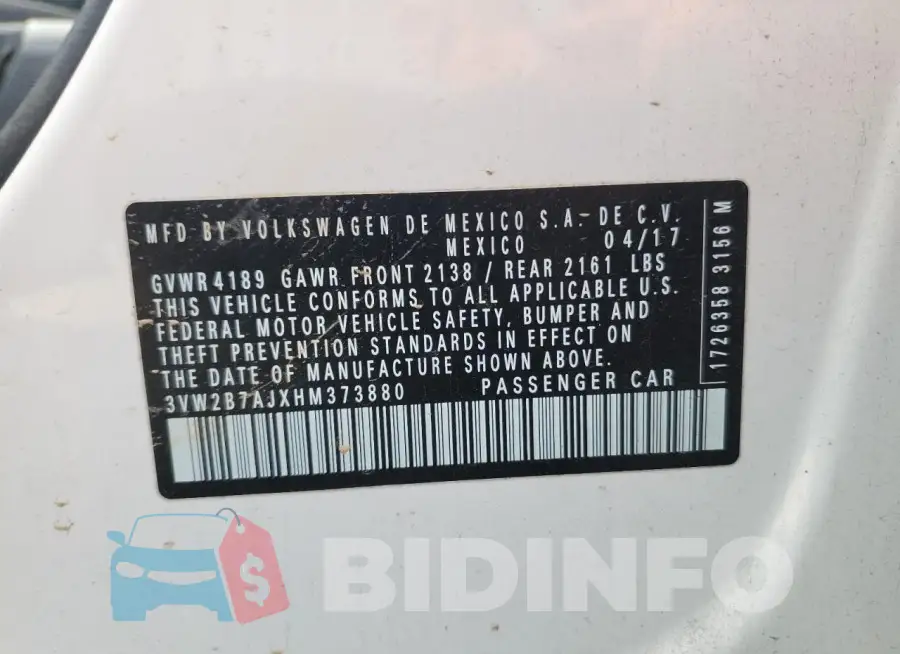 3VW2B7AJXHM373880 Photo# 12