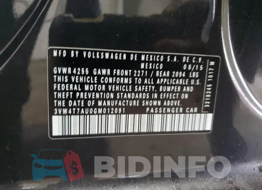 3VW4T7AU0GM012091 Photo# 13