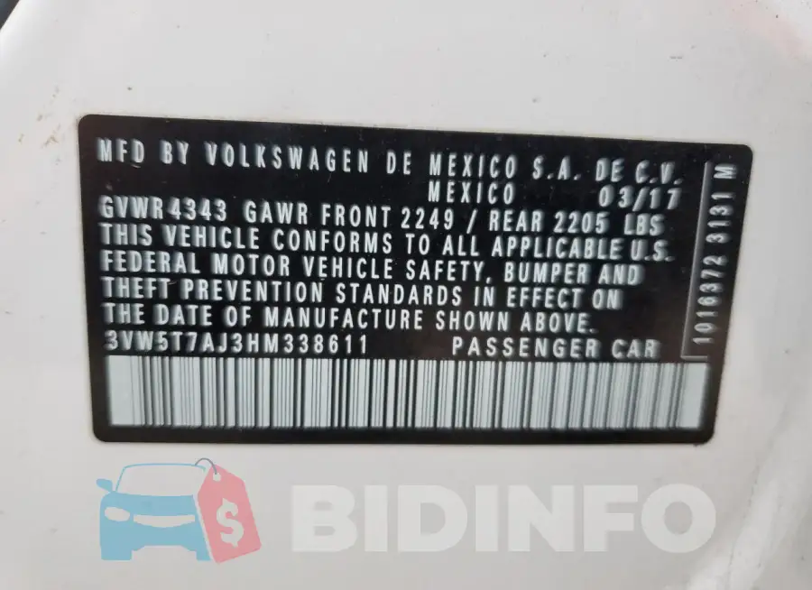 3VW5T7AJ3HM338611 Photo# 13