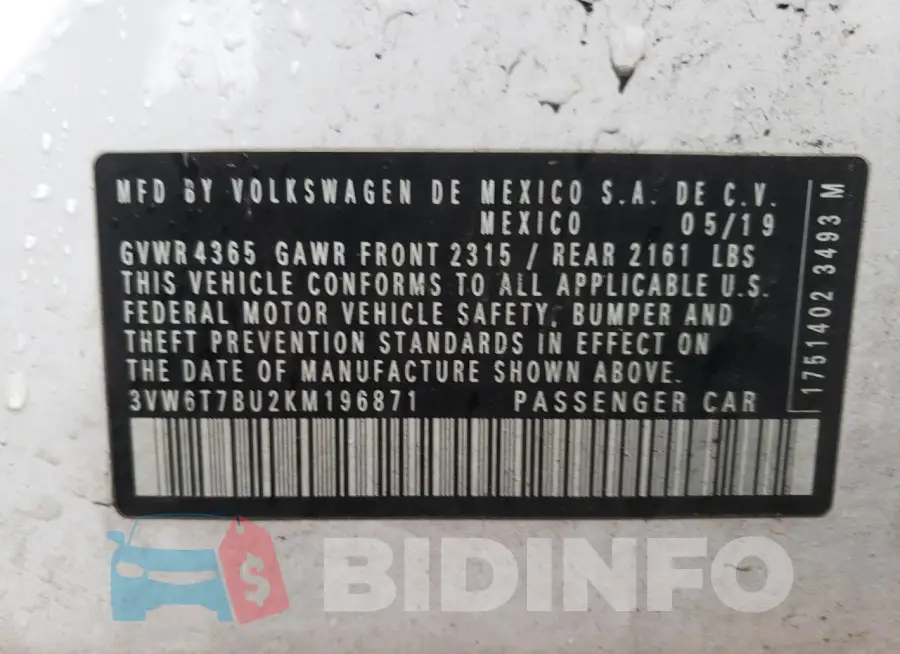 3VW6T7BU2KM196871 Photo# 13