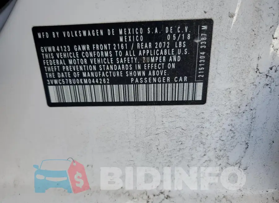 3VWC57BU0KM044262 Photo# 12