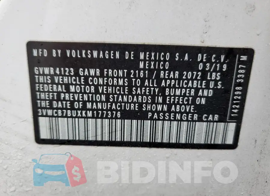 3VWCB7BUXKM177376 Photo# 12