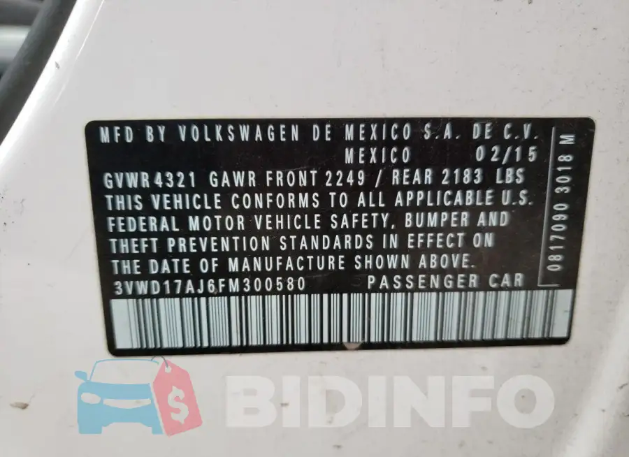 3VWD17AJ6FM300580 Photo# 12