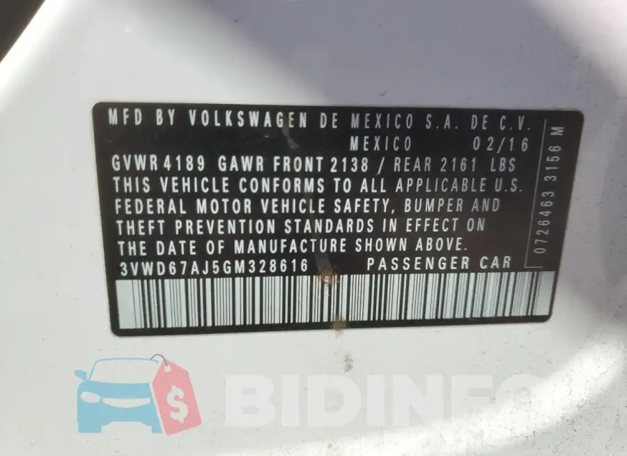 3VWD67AJ5GM328616 Photo# 12