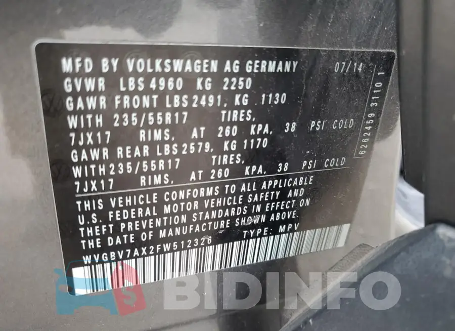 WVGBV7AX2FW512326 Photo# 13