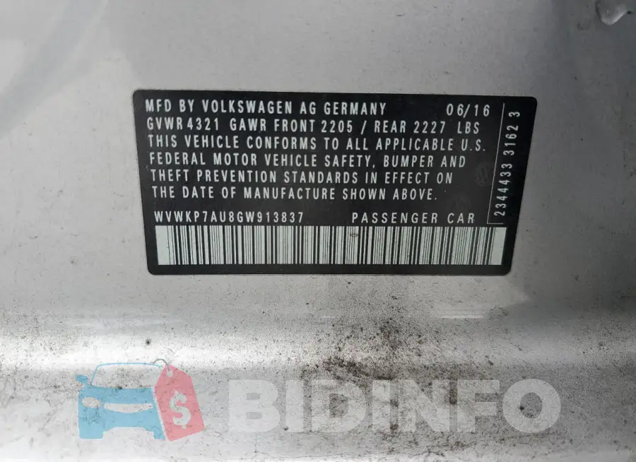 WVWKP7AU8GW913837 Photo# 12