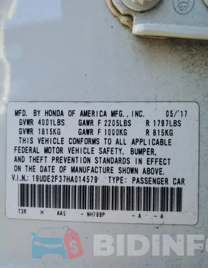 19UDE2F37HA014579 Photo# 12