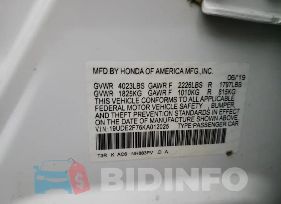 19UDE2F76KA012025 Photo# 12