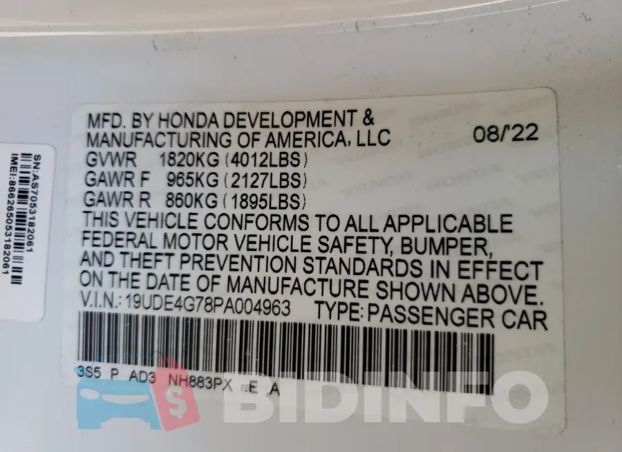 19UDE4G78PA004963 Photo# 12