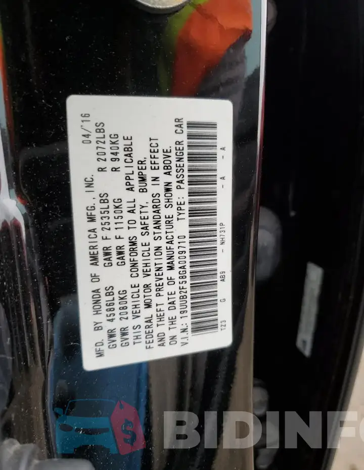19UUB2F58GA009710 Photo# 12