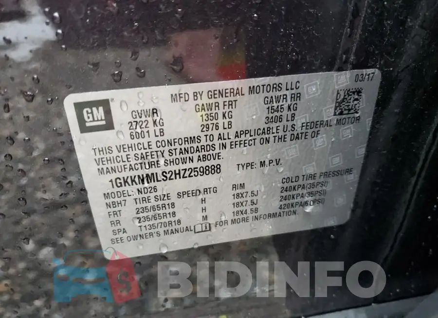 1GKKNMLS2HZ259888 Photo# 14