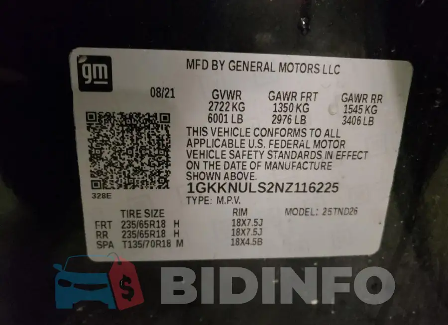 1GKKNULS2NZ116225 Photo# 13