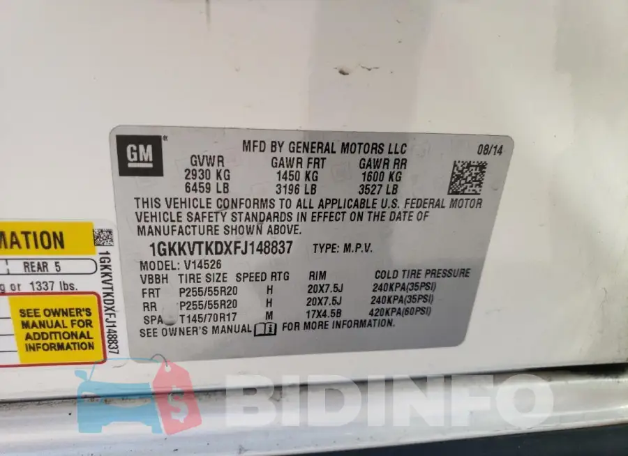 1GKKVTKDXFJ148837 Photo# 13