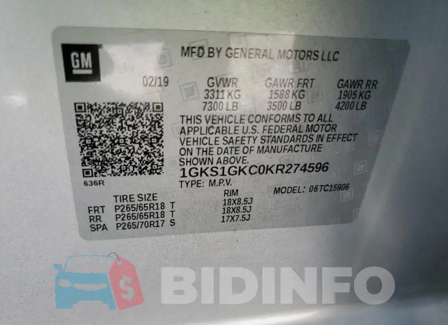 1GKS1GKC0KR274596 Photo# 13