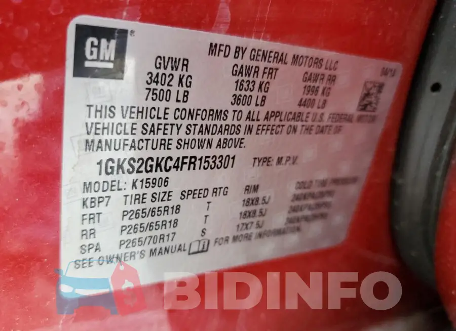 1GKS2GKC4FR153301 Photo# 12