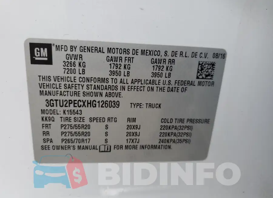 3GTU2PECXHG126039 Photo# 13