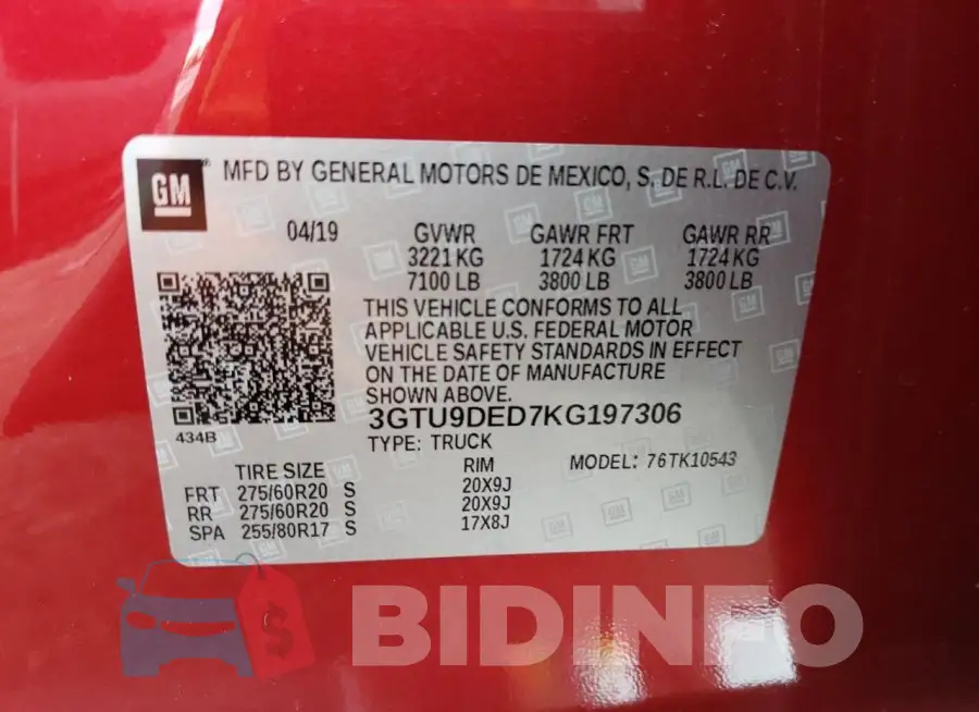 3GTU9DED7KG197306 Photo# 12