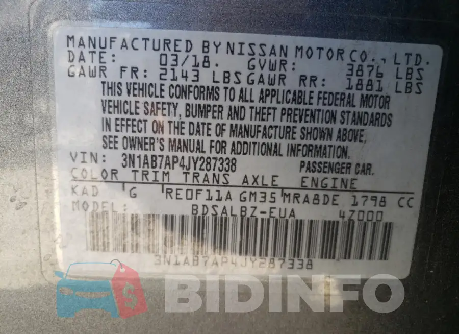3N1AB7AP4JY287338 Photo# 12