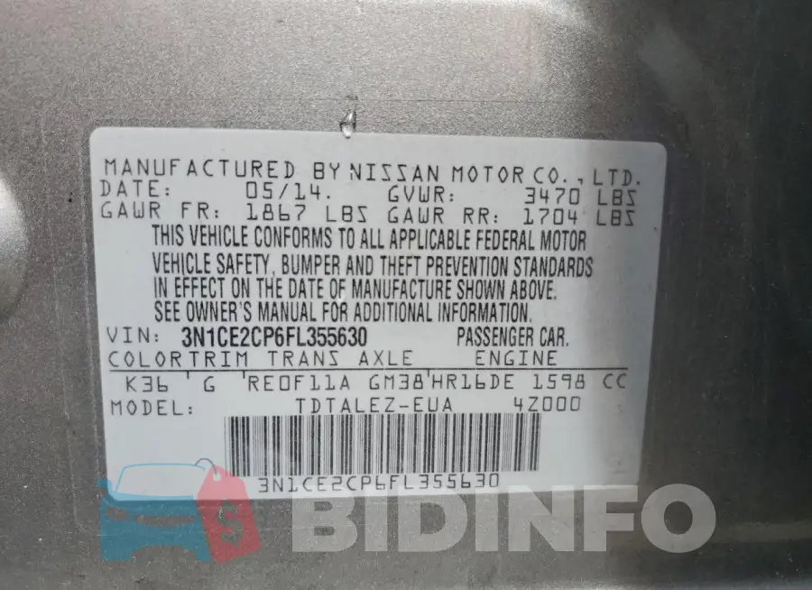 3N1CE2CP6FL355630 Photo# 13
