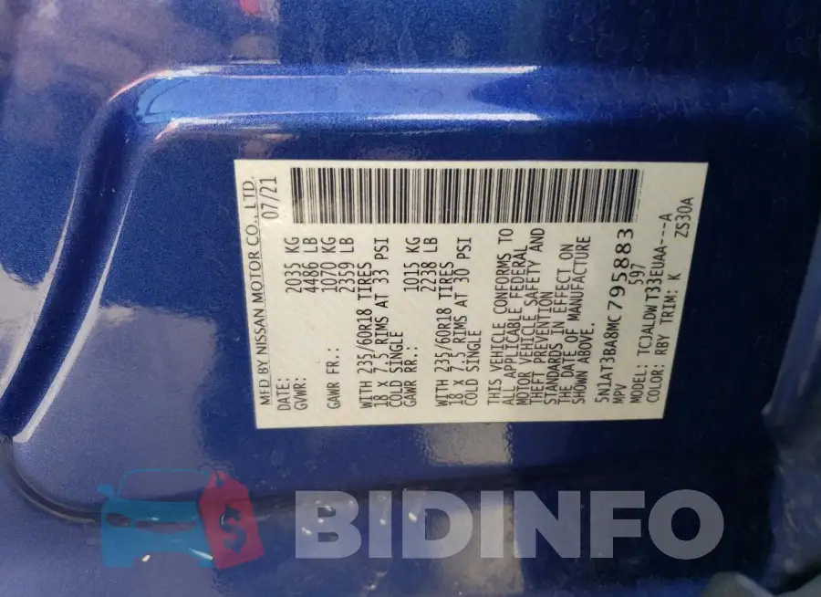 5N1AT3BA8MC795883 Photo# 14