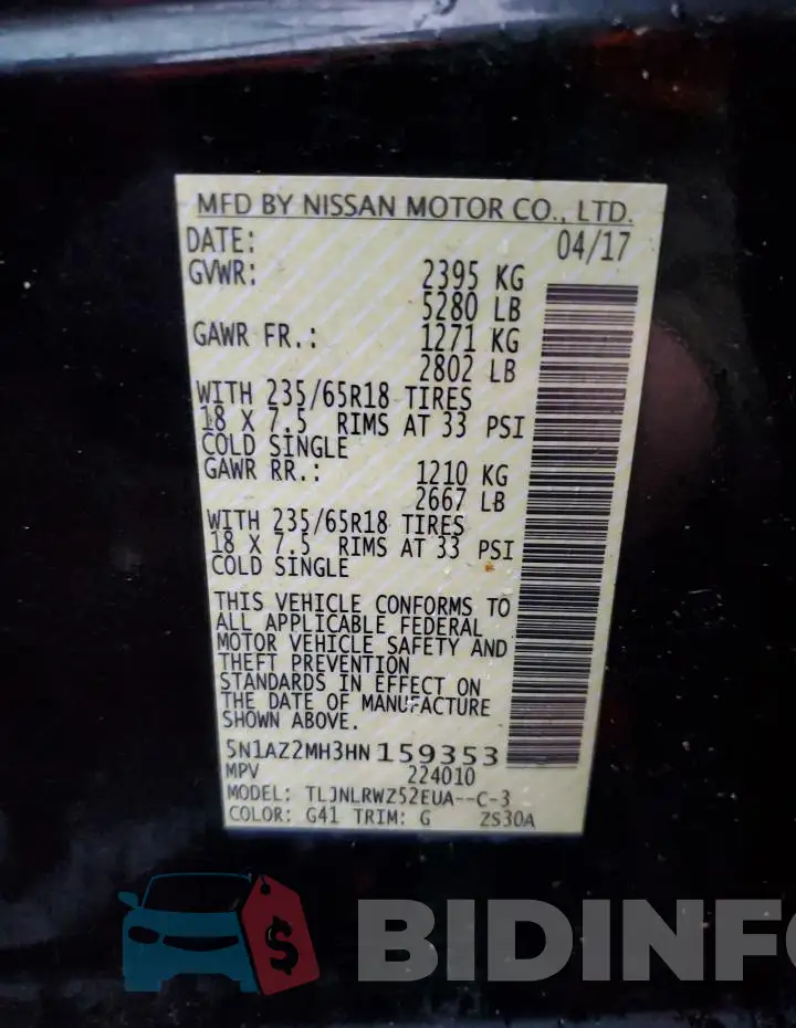 5N1AZ2MH3HN159353 Photo# 12