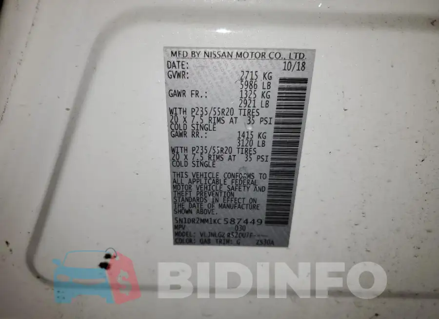 5N1DR2MM1KC587449 Photo# 12