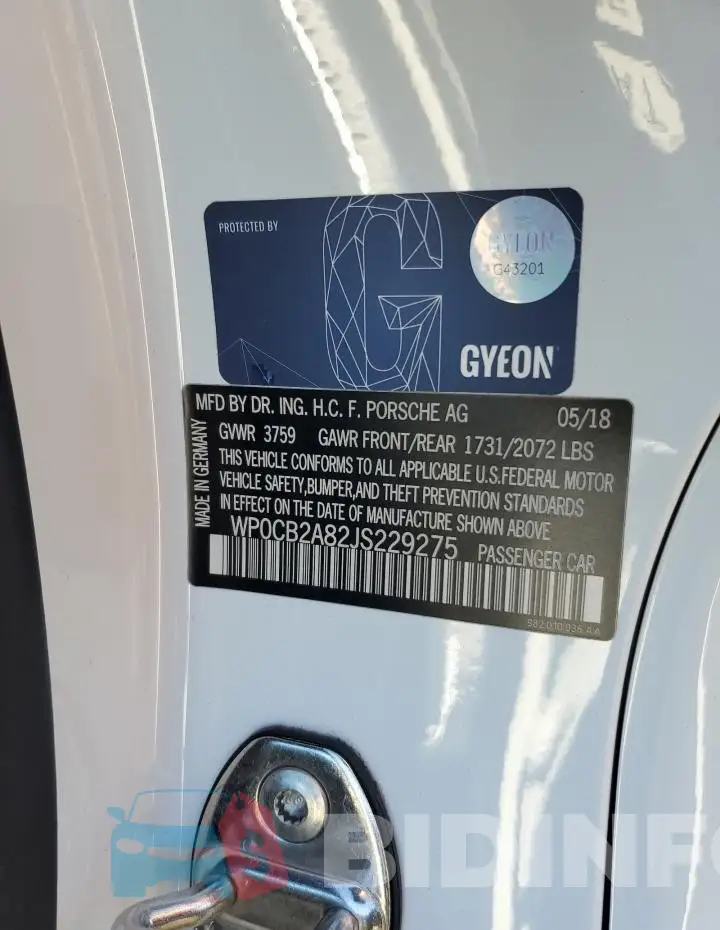 WP0CB2A82JS229275 Photo# 12