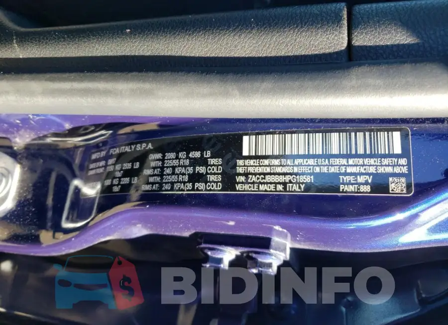 ZACCJBBB8HPG18581 Photo# 14