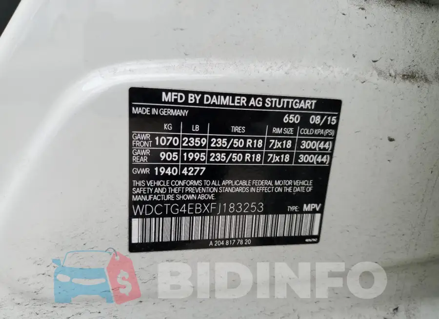 WDCTG4EBXFJ183253 Photo# 14