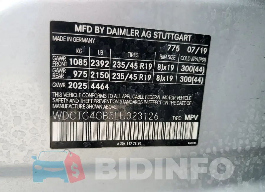 WDCTG4GB5LU023126 Photo# 13