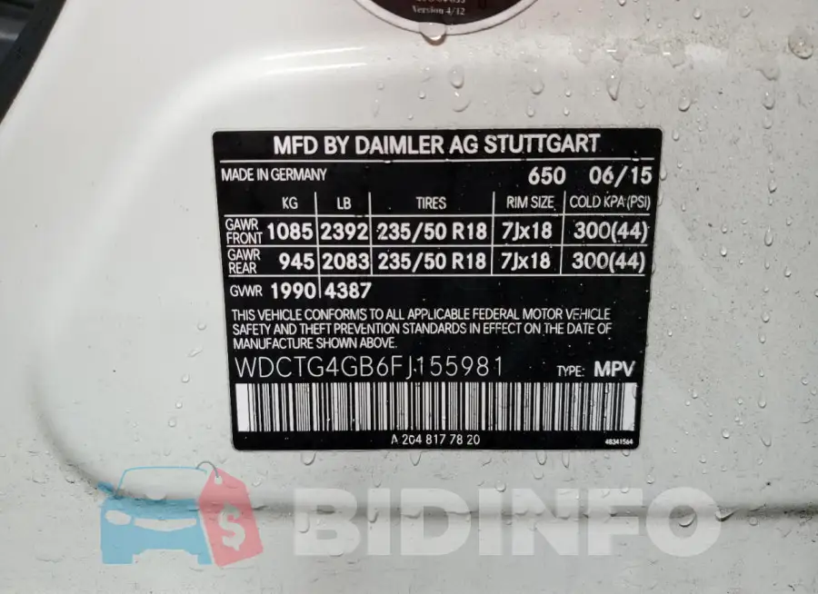 WDCTG4GB6FJ155981 Photo# 13