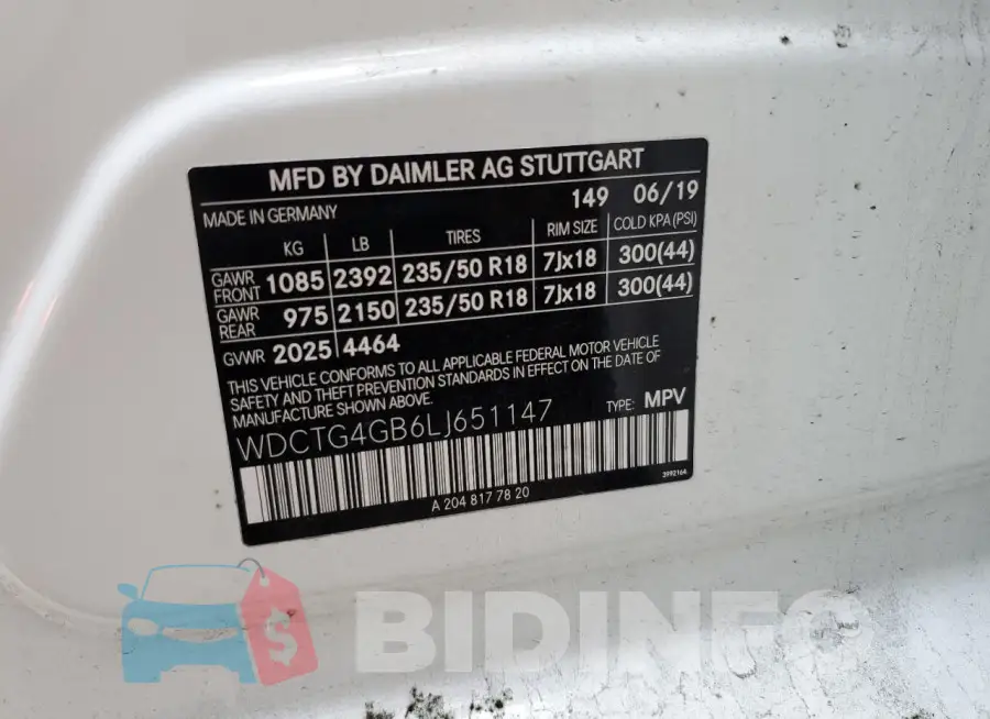 WDCTG4GB6LJ651147 Photo# 13