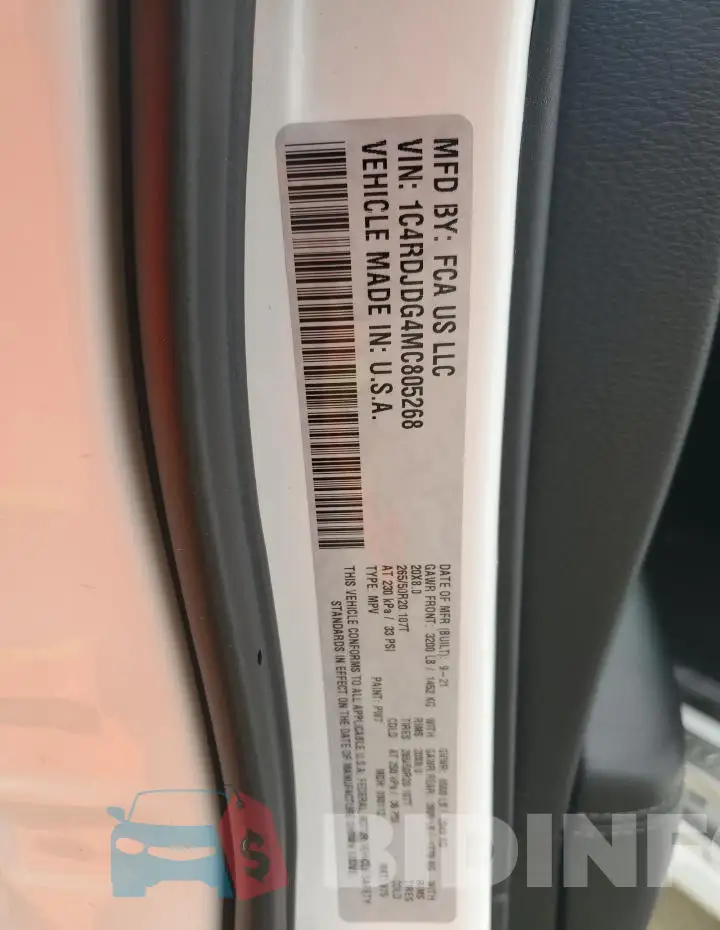 1C4RDJDG4MC805268 Photo# 13