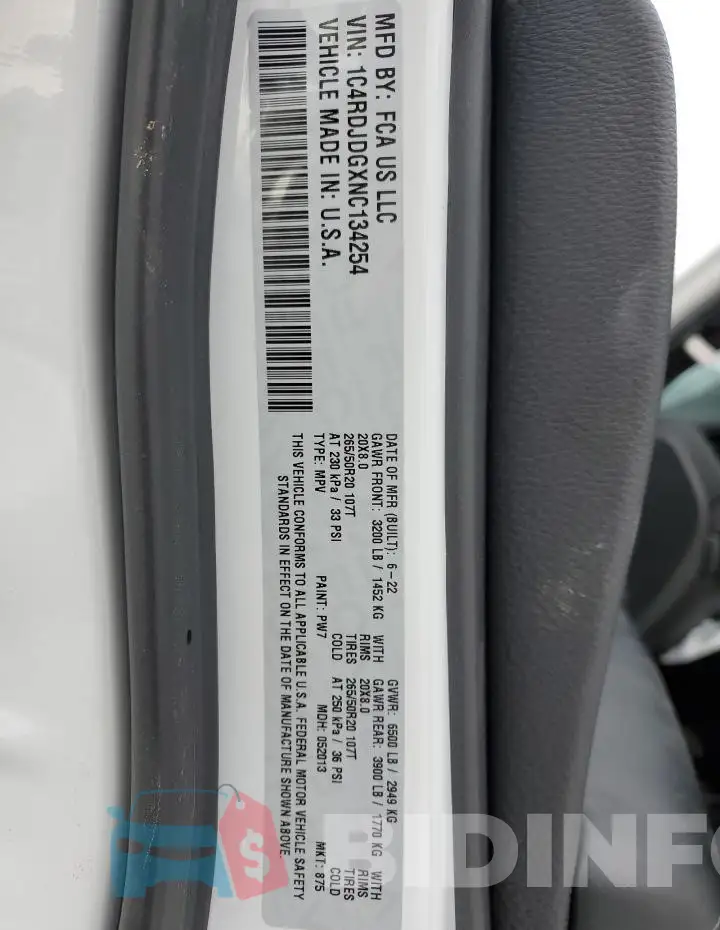 1C4RDJDGXNC134254 Photo# 14