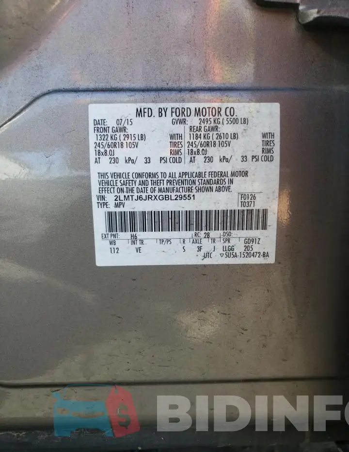 2LMTJ6JRXGBL29551 Photo# 14