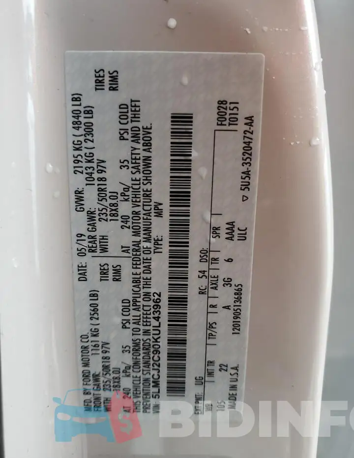 5LMCJ2C90KUL43962 Photo# 13