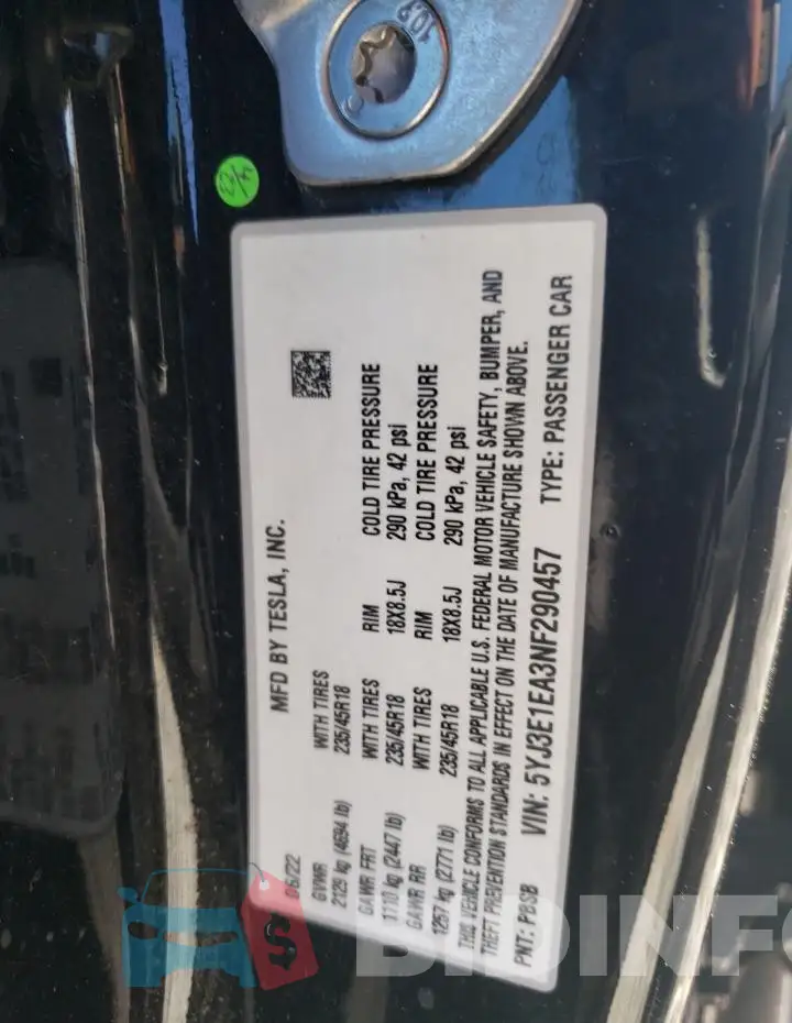 5YJ3E1EA3NF290457 Photo# 12