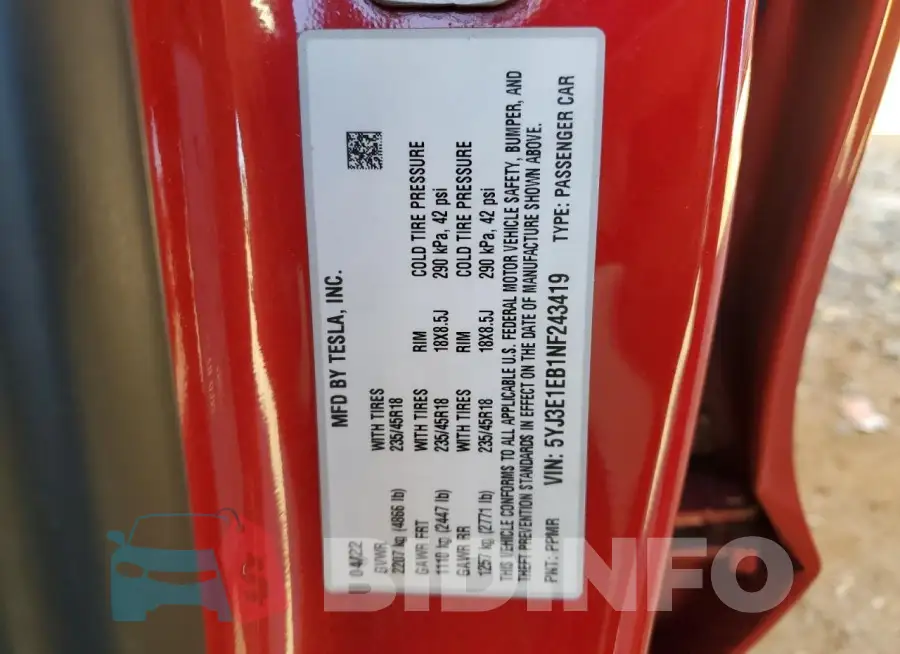 5YJ3E1EB1NF243419 Photo# 14