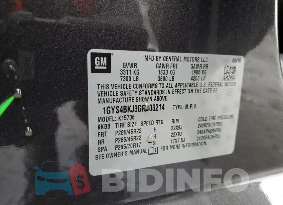 1GYS4BKJ3GR400214 Photo# 14
