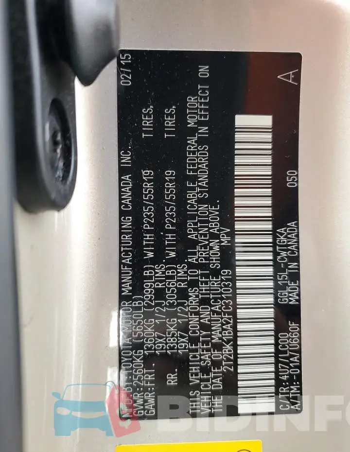 2T2BK1BA2FC310319 Photo# 14