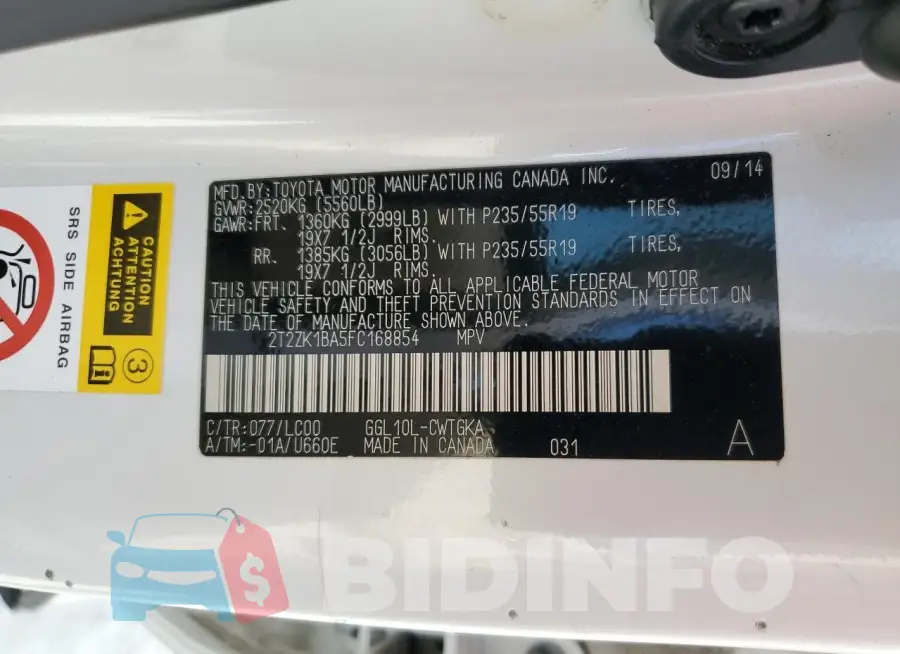 2T2ZK1BA5FC168854 Photo# 13