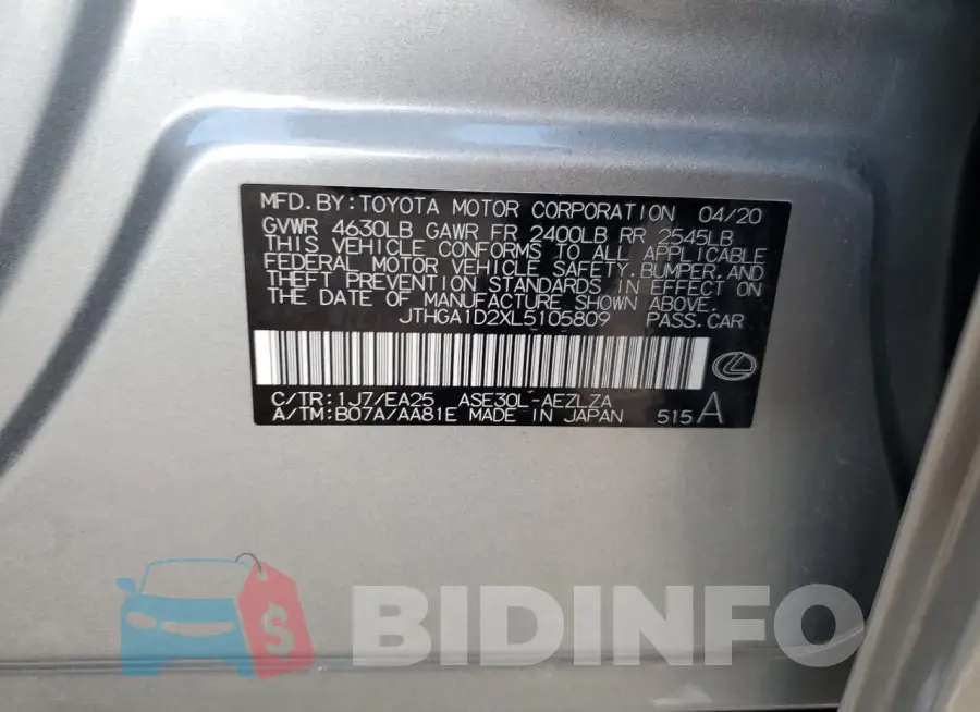 JTHGA1D2XL5105809 Photo# 12