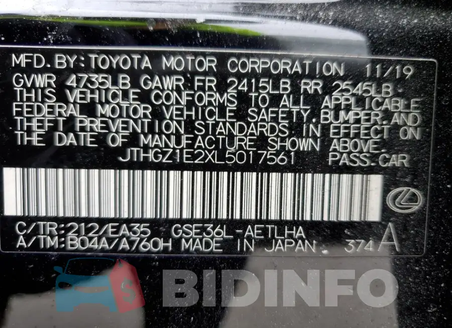 JTHGZ1E2XL5017561 Photo# 12