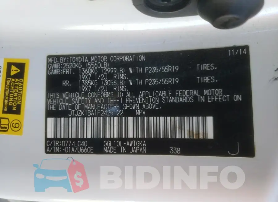 JTJZK1BA1F2425122 Photo# 14