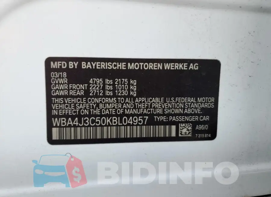 WBA4J3C50KBL04957 Photo# 12