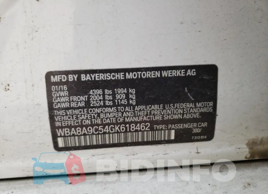 WBA8A9C54GK618462 Photo# 13