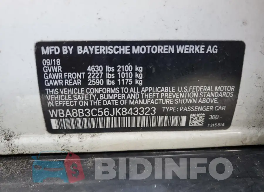 WBA8B3C56JK843323 Photo# 12