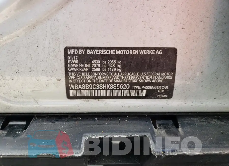 WBA8B9C38HK885620 Photo# 12