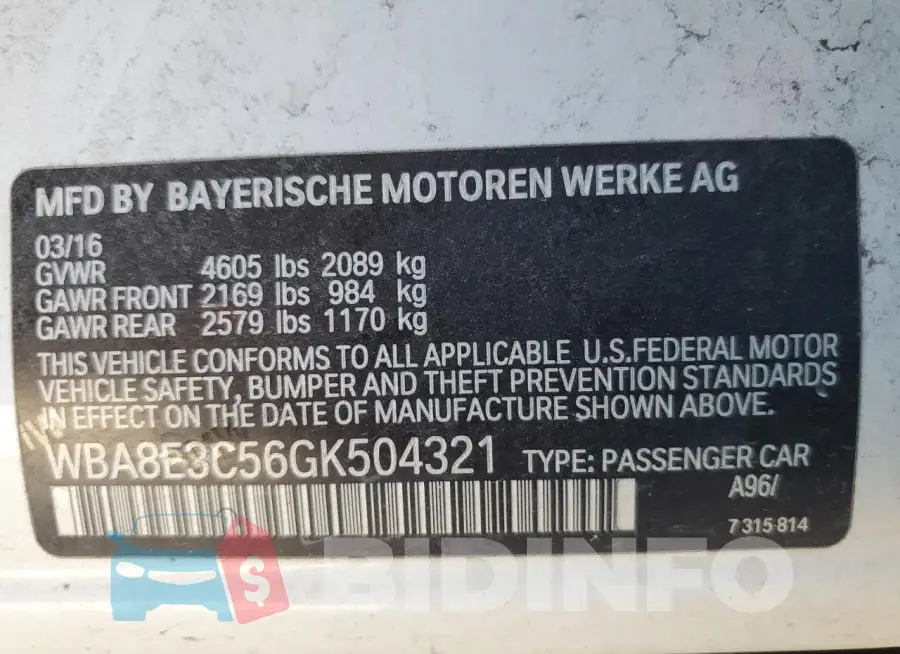 WBA8E3C56GK504321 Photo# 12