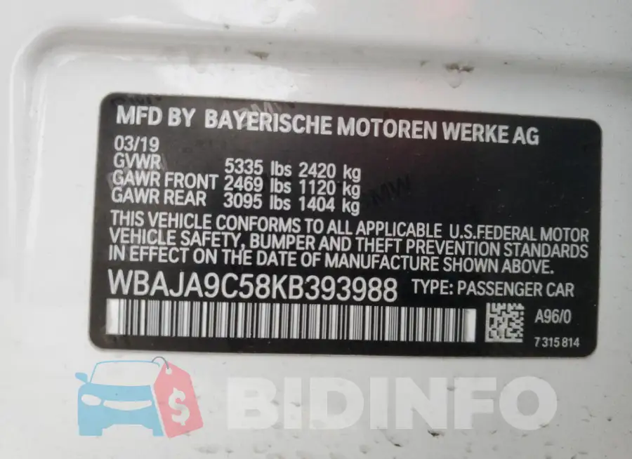 WBAJA9C58KB393988 Photo# 12